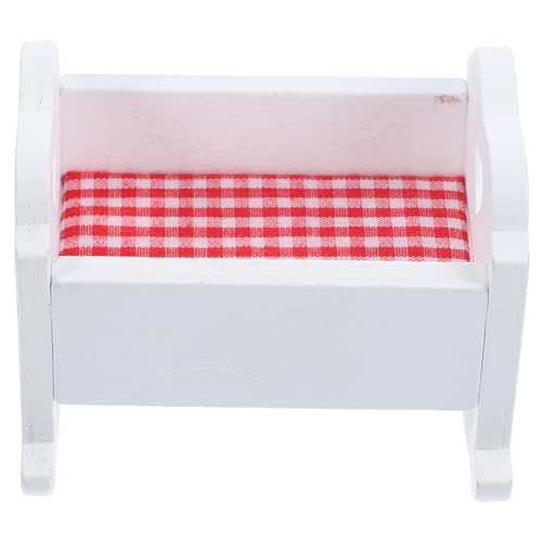 ifundom Holzwiegenornamente Puppenhausbett Mini-haushandwerk Miniaturen Puppenbett Krippe Kinderbett Für Puppe Puppenwiege Für Kleinkinder 1-3 Puppenhausmöbel Mini-puppenbett Weiß Stoff von ifundom