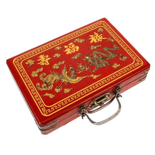 ifundom Kasten Mahjong-Box Mahjong-fliesenhalter Schmuck Organizer Brust Mahjong-Halter Mahjong-Fliesen-hülle Mahjong-aufbewahrungskoffer Aufbewahrungsboxen Mahjong-Container Rot Hölzern von ifundom