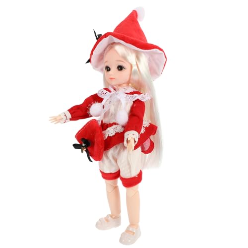 ifundom Kleine Mädchenpuppe Bjd- Süße Weihnachtsmädchenpuppe Für Mädchen 14-Zoll-Bjd-Gelenkpuppe Mit Kleidung Schuhen Hut Und Umhängetasche von ifundom