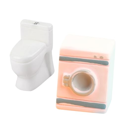 ifundom Mini Waschmaschine Und Mini Toilette Set Puppenhaus Zubehör 2 Teiliges Modell Für Die Kreative Gestaltung Von Miniatur Waschräumen Und Badezimmern Perfekt Für Die Puppenstube von ifundom