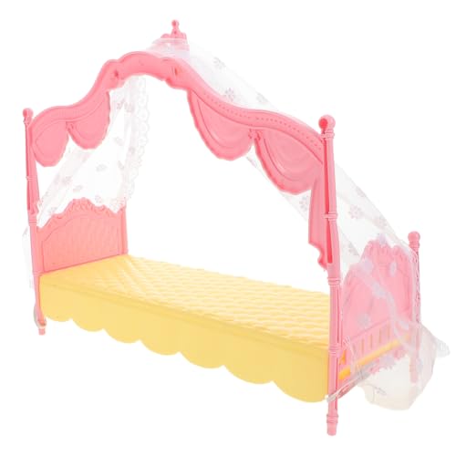 ifundom Prinzessin Bett Puppenhausmöbel Prinzessin Puppenbett Schlafzimmerzubehör Für Puppenstuben Puppenmöbel Mini-puppenhaus-bettmodell Puppenhaus-miniaturartikel Plastik Rosa von ifundom