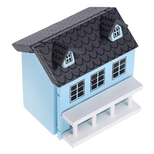 ifundom Puppenhaus Miniatur Figuren kleines Spielzeughaus Mini-Spielzeughaus Häuser wohnaccessoires Tiny House small Houses Hausliebhaber dekoratives Musterhaus winziges aus Holz Blue von ifundom