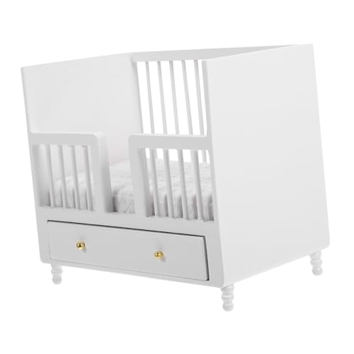 ifundom Puppenhaus Miniaturmöbel Puppenhausmöbel Mini-Babybett Kinder Zimmer einrichtungen möbel Krippe Babyspielzeug Heimzubehör Minibett für Puppen Puppenbett hölzern Dekorationen Wiege von ifundom