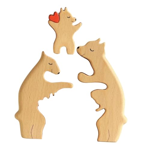 ifundom Puzzle Und Kind Bär Holz Bär Malerei Handwerk Bär Dekoration Bär Figur Desktop Dekor Tier Handwerk Dekorative Statue Holzpuzzle Figur Bär Statue von ifundom