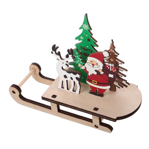 ifundom Weihnachten Santa Schlitten Statue Baum Elch Handarbeit Holz Ornament Skifahren Schlitten Skulptur für Desktop Decor von ifundom