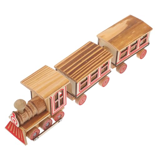 ifundom Simulationszugmodell Dampflokomotivenmodell Tischdekoration Bauzugmodell Unbemalte Eisenbahnwaggons Retro Lokomotive Ornamente Dampfzugmodell Aus Holz Hellbraun von ifundom