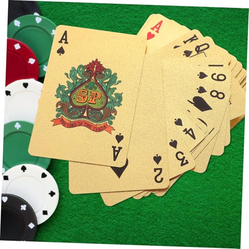ifundom Wasserdichtes PVC Pokerkarten Deck Goldfarben Langlebig Reißfest für Familienparty und Reise Spielbare Tischkarten Robust und Tragbar ifundom Wasserdichtes PVC Pokerkarten Deck Goldfarben Langlebig Reißfest für Familienparty und Reise Spielbare Tischkarten Robust und Tragbar von ifundom