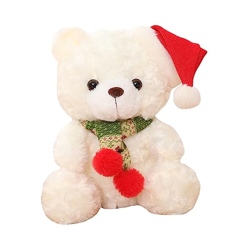 ifundom Weihnachtsbär Pelzige Tierfiguren Bärenpuppe Baumwollpuppe Plüschtier Tatty Stuffed Musical Puppe Für Babys Weihnachtspuppe Weiß Kurzer Plüsch von ifundom