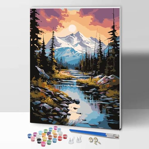 ifymei malen nach Zahlen für Erwachsene mit Rahmen, DIY Geschenk Kunst Kits mit Pinsel und Acryl-Pigment, 30 x 40 Zentimeter Berglandschaften Zeichnung Malerei von ifymei