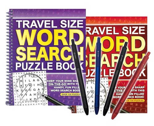 ihoot Reise-Wordsearch Bücher und Stifte Bundle | 2 Wordsearch Bücher & 4 Stifte | Reisespiele, Wortsuchbücher für Erwachsene, Puzzlebücher für Erwachsene Praktisches 2-in-1-Bundle | Über 100 Puzzles von ihoot