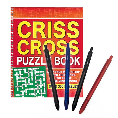 ihoot Spiral Criss Cross Puzzles and Pens Bundle | Puzzles for Adults, 1x Book PLUS a pack of Handy Pens | Puzzle Books for Adults and Teens, Word Games Crossword Books von ihoot