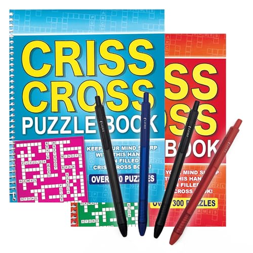 ihoot Spiral Criss Cross Puzzles and Pens Bundle | Puzzles for Adults, 2x Books PLUS a pack of Handy Pens | Puzzle Books for Adults and Teens, Word Games Crossword Books von ihoot