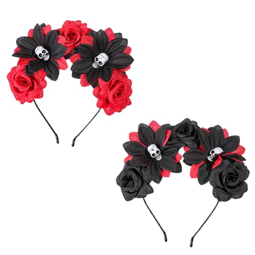 ihreesy 2 Stück Halloween Haarband, Geweih Stirnband Haarreif Blumen Kopfschmuck Schädel für Kinder Erwachsene Kopfbedeckung Rosengeweih-Stirnband Cosplay Kostüm für Halloween Fasching Party von ihreesy