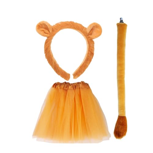 ihreesy 3 teiliges Löwen Kostüm Set, Tierlöwenkostüm Set Löwen Kostüm Set inklusive Tutu Rock,Löwenohren Haarreifen,Schwanz Kinder Kostüm Tier-Kostüm-Set Tierkleid für Halloween Rollenspiele Party von ihreesy