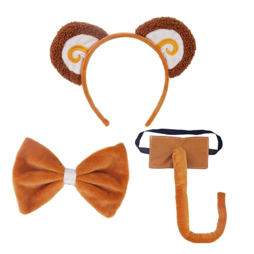 ihreesy 3 teiliges Tieraffe Kostüm Set,Plüsch Kostüm Set Kinder Affen Kostüm inklusive Plüschohren Haarreifen,Schwanz,Fliege Tier Kostüm Set Kostüm Zubehör für Halloween Rollenspiele Karneval von ihreesy