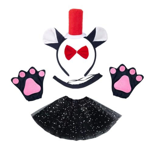 ihreesy 4 teiliges Katzenkostüm Set für Kinder,Tierkostüm Set inklusive Tutu Rock,Katzenohren Stirnband mit Hut,Fliege,Schwanz KatzenTier-Kostüm-Set Katze Tierkleid Set für Halloween Rollenspiele von ihreesy