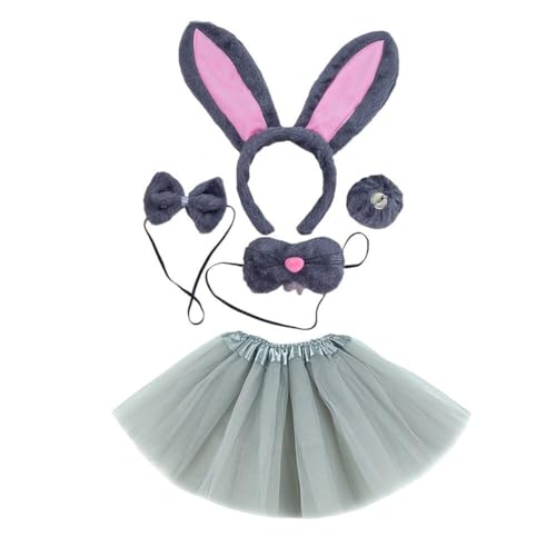 ihreesy 5 teiliges Kostüm Set Hase,Hasenkostüm Set Kinder Kostüm inklusive Tutu Rock,Hasenohren Haarreifen,Schwanz,Fliege,Nase Tier Kaninchen Kostüm Set Party Zubehör für Kinder Halloween Fasching von ihreesy