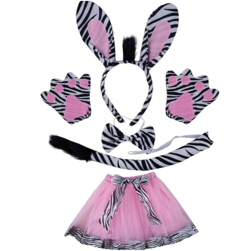 ihreesy 5 teiliges Zebra Kostüm Set,Tier Kostüm Set inklusive Tutu Rock,Tierohren Haarreifen,Schwanz,Fliege,Handschuhe Kinder Tier-Kostüm-Set Zebra Tierkleid Zubehör für Halloween Rollenspiele Party von ihreesy