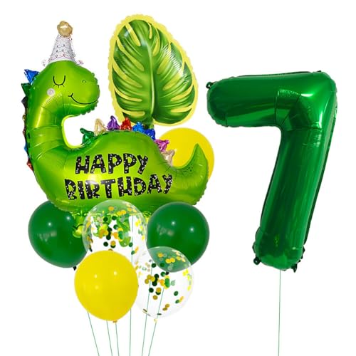 ihreesy Bubble Cartoon Dinosaur Folienballon-Set für Dschungel-Themen-Kinderparty, 32-Zoll grünes Blatt-Zahlenset von ihreesy