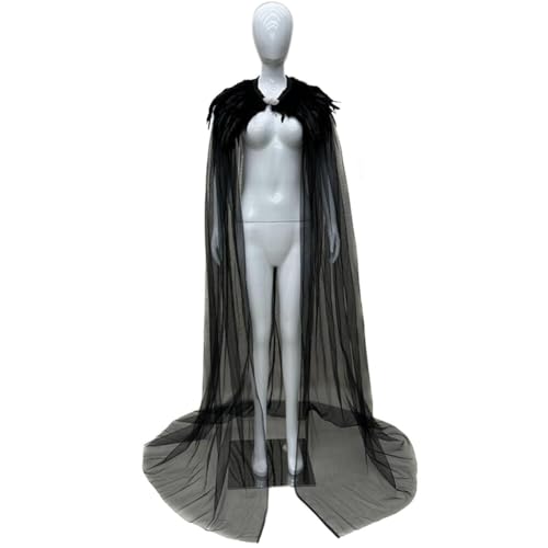 ihreesy Gothic Feder Achselzucken Schalkragen Halskette mit Umhang Schal,Damen Federumhang Kostüm Bühne Schalkragen Cape Schal Federumhang Kostüm Bühne Schalkragen Cosplay Verkleidung,150cm Schwarz von ihreesy