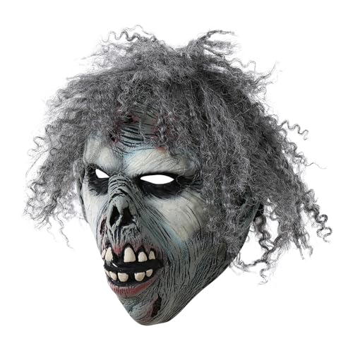 ihreesy Halloween Horror Kopfbedeckung,Maske mit lockigem Haar Gruselige Halloween Maske Schreckliche Gesichtsbedeckung für die Halloween Karneval Party Kostümpartys Cosplay von ihreesy