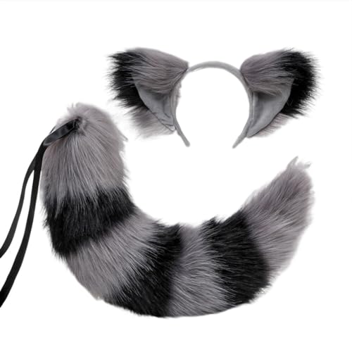 ihreesy Stoff Schwanz Kostüm Zubehör Handgefertigtes Stirnband Ohren für Enthusiasten Unisex Design von ihreesy