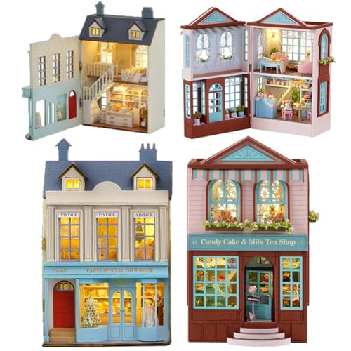 iiecreat 2PCS Mini European-Style Chalet Cottage Series Small House 3D Building Model DIY Light Home Decoration Creative Gift Creative Room Gift Idea von iiecreat