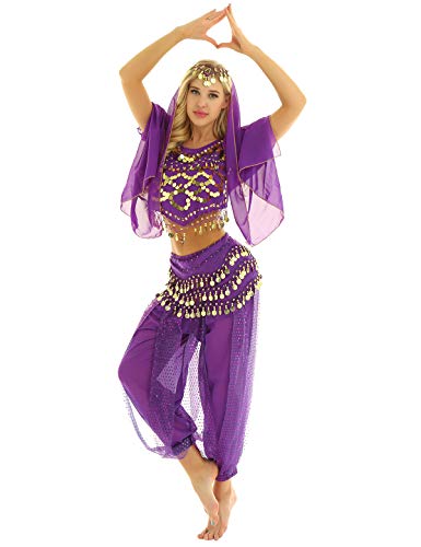 iiniim Bauchtanz Kostüm Damen Orientalische Indische Bauchtänzerin Verkleidung Halloween Fasching Karneval Party Tanzkleidung Lila Einheitsgröße von iiniim