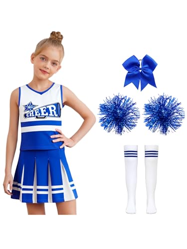 iiniim 5tlg.Mädchen Cheer Leader Kostüm Cheerleading Uniform Ärmellos Cheer Kleid mit Pompoms Socken Haarband Halloween Karneval Fasching Blau Weiß 104-110 iiniim 5tlg.Mädchen Cheer Leader Kostüm Cheerleading Uniform Ärmellos Cheer Kleid mit Pompoms Socken Haarband Halloween Karneval Fasching Blau Weiß 104-110 von iiniim