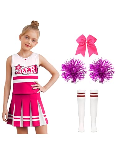 iiniim 5tlg.Mädchen Cheer Leader Kostüm Cheerleading Uniform Ärmellos Cheer Kleid mit Pompoms Socken Haarband Halloween Karneval Fasching Dunkel Rosa Weiß 116-122 iiniim 5tlg.Mädchen Cheer Leader Kostüm Cheerleading Uniform Ärmellos Cheer Kleid mit Pompoms Socken Haarband Halloween Karneval Fasching Dunkel Rosa Weiß 116-122 von iiniim