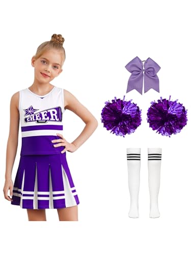 iiniim 5tlg.Mädchen Cheer Leader Kostüm Cheerleading Uniform Ärmellos Cheer Kleid mit Pompoms Socken Haarband Halloween Karneval Fasching Lila Weiß 98-104 iiniim 5tlg.Mädchen Cheer Leader Kostüm Cheerleading Uniform Ärmellos Cheer Kleid mit Pompoms Socken Haarband Halloween Karneval Fasching Lila Weiß 98-104 von iiniim