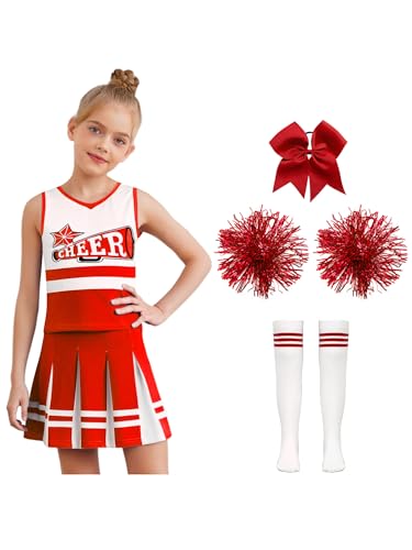 iiniim 5tlg.Mädchen Cheer Leader Kostüm Cheerleading Uniform Ärmellos Cheer Kleid mit Pompoms Socken Haarband Halloween Karneval Fasching Rot Weiß 104-110 iiniim 5tlg.Mädchen Cheer Leader Kostüm Cheerleading Uniform Ärmellos Cheer Kleid mit Pompoms Socken Haarband Halloween Karneval Fasching Rot Weiß 104-110 von iiniim