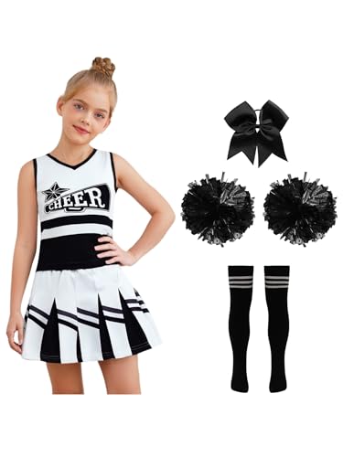 iiniim 5tlg.Mädchen Cheer Leader Kostüm Cheerleading Uniform Ärmellos Cheer Kleid mit Pompoms Socken Haarband Halloween Karneval Fasching Schwarz 122-128 iiniim 5tlg.Mädchen Cheer Leader Kostüm Cheerleading Uniform Ärmellos Cheer Kleid mit Pompoms Socken Haarband Halloween Karneval Fasching Schwarz 122-128 von iiniim