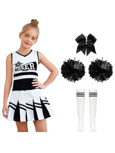 iiniim 5tlg.Mädchen Cheer Leader Kostüm Cheerleading Uniform Ärmellos Cheer Kleid mit Pompoms Socken Haarband Halloween Karneval Fasching Schwarz Weiß 116-122 iiniim 5tlg.Mädchen Cheer Leader Kostüm Cheerleading Uniform Ärmellos Cheer Kleid mit Pompoms Socken Haarband Halloween Karneval Fasching Schwarz Weiß 116-122 von iiniim
