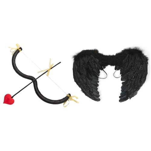 iiniim Amor Kostüm Valentinstag Cupid M-förmigen Bogen Herz Pfeil mit Federflügel Set Hallwoeen Cupid Flügel Weihnachten Cosplay Fasching Maskerade Typ A One Size von iiniim