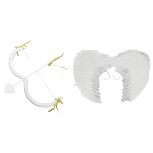 iiniim Amor Kostüm Valentinstag Cupid M-förmigen Bogen Herz Pfeil mit Federflügel Set Hallwoeen Cupid Flügel Weihnachten Cosplay Fasching Maskerade Typ B One Size von iiniim