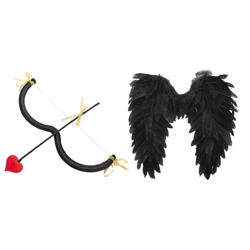 iiniim Amor Kostüm Valentinstag Cupid M-förmigen Bogen Herz Pfeil mit Federflügel Set Hallwoeen Cupid Flügel Weihnachten Cosplay Fasching Maskerade Typ C One Size von iiniim