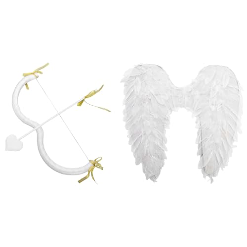 iiniim Amor Kostüm Valentinstag Cupid M-förmigen Bogen Herz Pfeil mit Federflügel Set Hallwoeen Cupid Flügel Weihnachten Cosplay Fasching Maskerade Typ D One Size von iiniim