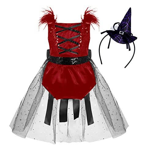 iiniim Baby Mädchen Hexenkostüm Hexe Kleid Halloween Kürbis Kostüm Horror Geist Kostüm Cosplay Karneval Faschingskostüm A Rot 98-104 von iiniim