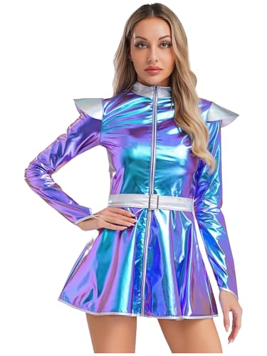 iiniim Damen Alien Kostüm Space Girl Kleid Metallic Langarm Kleid mit Tutu Rock Weltall Astronauten Kostüm Halloween Karneval Fasching Blau L iiniim Damen Alien Kostüm Space Girl Kleid Metallic Langarm Kleid mit Tutu Rock Weltall Astronauten Kostüm Halloween Karneval Fasching Blau L von iiniim