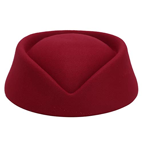 iiniim Damen Hut Stewardess Kostüm Cosplay Elegant Flugbegleiterin Mütze Stewardess Cap Zubehör Fasching Karneval Weihnachtsfeier Weinrot Einheitsgröße von iiniim