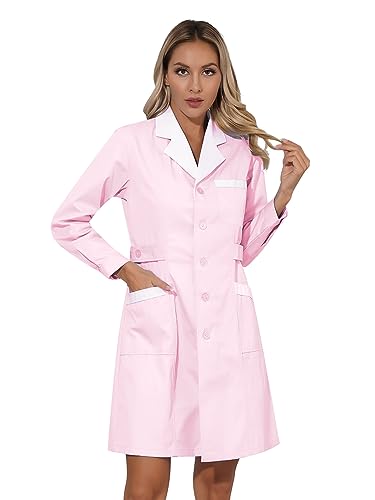 iiniim Damen Krankenschwester Kostüm Doktor Arzt Kostüm Uniform Kleid Medizin Arztkittel Laborkittel Mantel Berufsbekleidung S-XXL A Rosa L von iiniim