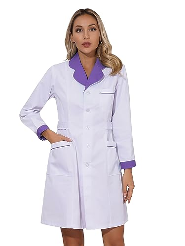 iiniim Damen Krankenschwester Kostüm Doktor Arzt Kostüm Uniform Kleid Medizin Arztkittel Laborkittel Mantel Berufsbekleidung S-XXL Aa Lila M von iiniim