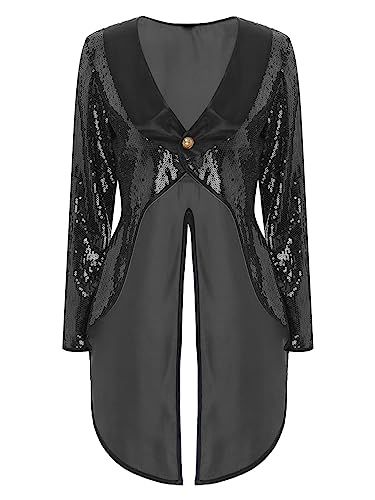 iiniim Damen Zirkus Kostüm Pailletten Frack Jacke Blazer Mantel Ringmaster Uniform Zirkusdirektor Kostüm Halloween Weihnachten Karneval Fasching Schwarz 3XL von iiniim