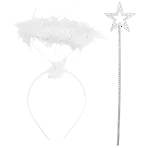 iiniim Engel Cosplay Zubehör Federflügel Stern Feenstab Heiligenschein Set Weihnachten Angel Wings Mottoparty Performance Fasching Typ A One Size von iiniim