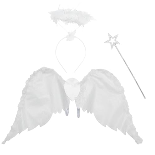 iiniim Engel Cosplay Zubehör Federflügel Stern Feenstab Heiligenschein Set Weihnachten Angel Wings Mottoparty Performance Fasching Typ C One Size von iiniim