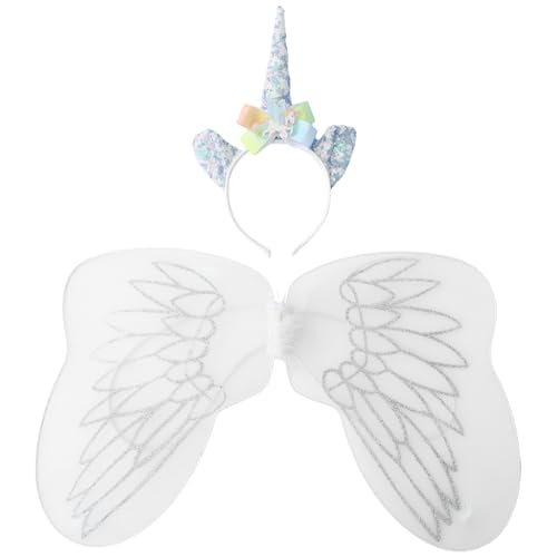 iiniim Engelsflügel mit Einhörner Haarband Set Weihnachten Feenflügel Angel Wings Engel Stirnband Kopschmuck Cosplay Maskerade Fasching Mehrfarbig One Size von iiniim