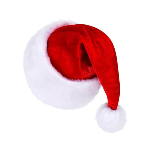 iiniim Erwachsenen Weihnachtsmütze Plüsch Nikolausmütze Fellrand Santa Clause Mütze Bequem Santa Hut für Weihnachtsfeier Weihnachtliche Accessoires Rot One Size von iiniim