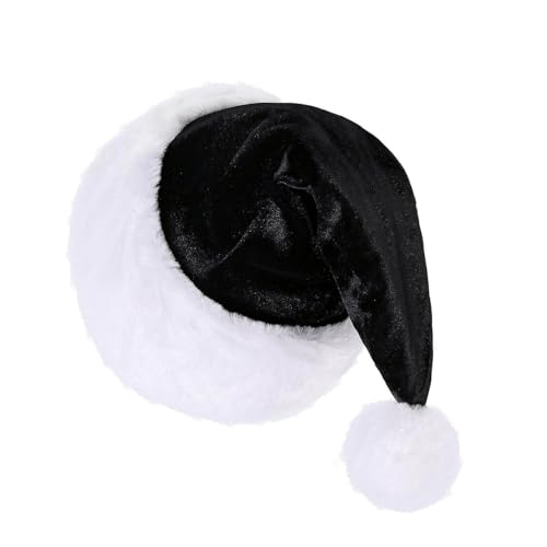 iiniim Erwachsenen Weihnachtsmütze Plüsch Nikolausmütze Fellrand Santa Clause Mütze Bequem Santa Hut für Weihnachtsfeier Weihnachtliche Accessoires Schwarz One Size von iiniim