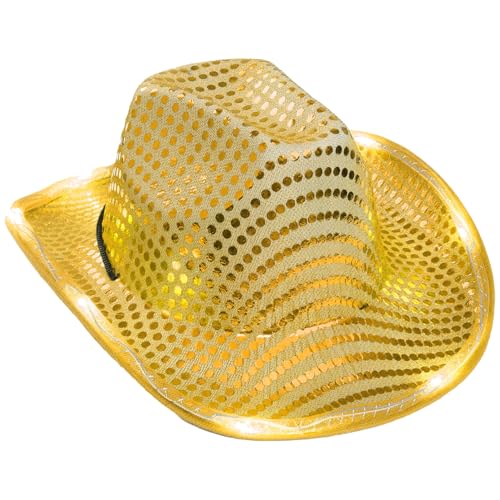 iiniim Glänzende Pailletten Cowboyhut Western Cowgirlhut Jazz Hut Breite Krempe Dance Hut Karneval Cosplay Fasching Party Requisiten Gelb Einheitsgröße von iiniim